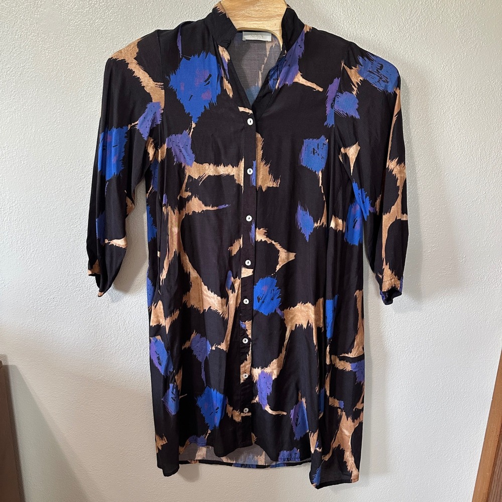 Noen Shirt Dress Abstract Print Button Up Long Sleeve Pockets Size US 8‎